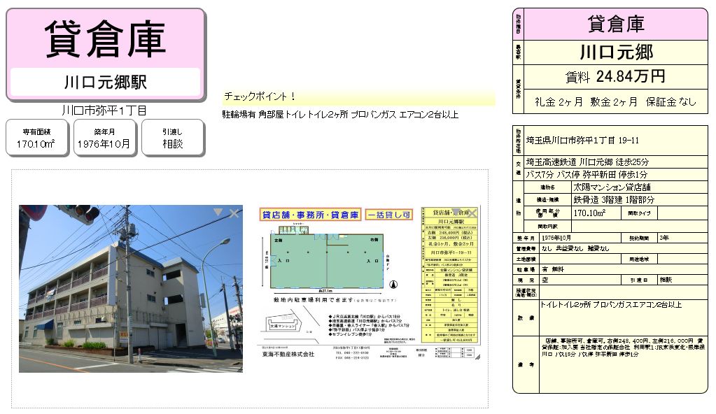 川口市弥平1 19 11 川口元郷駅 太陽マンション貸店舗 の貸事務所 貸店舗 賃貸オフィス 物件詳細 不動産i Land