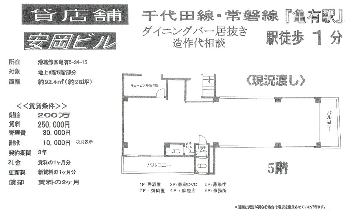 葛飾区亀有5 34 15 亀有駅 安岡ビルの賃貸オフィス 貸店舗 物件詳細 東京貸事務所 Biz