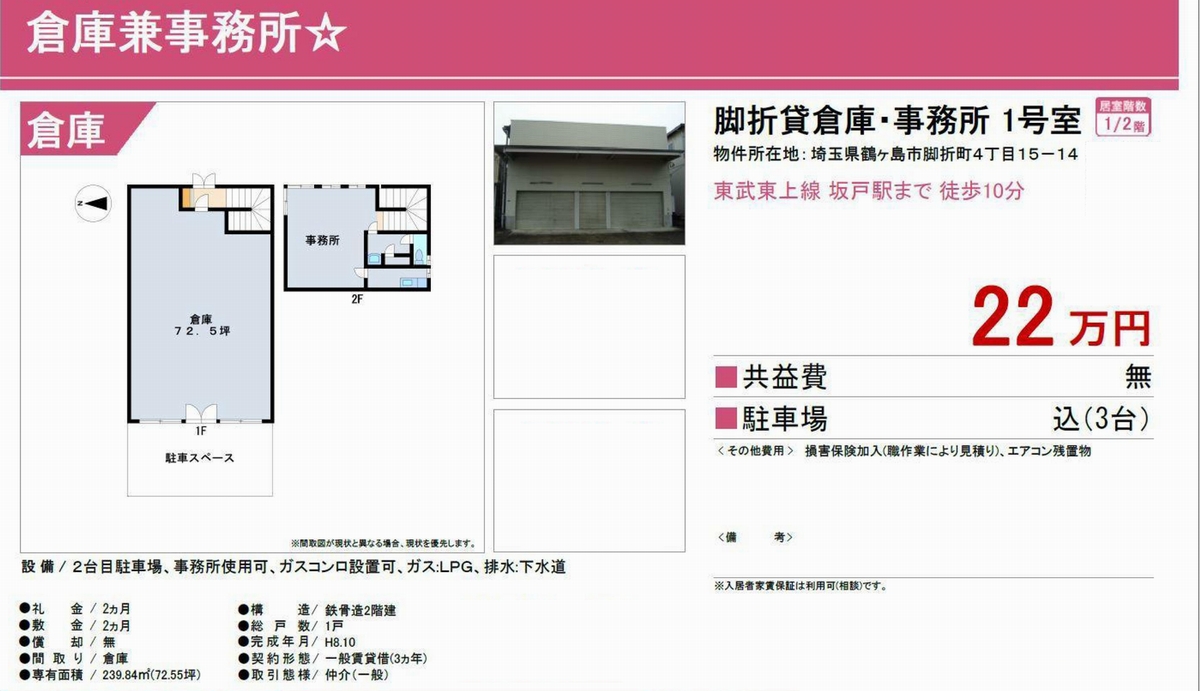 鶴ヶ島市脚折町4 14 15 坂戸駅 脚折倉庫の貸事務所 貸店舗 賃貸オフィス 物件詳細 不動産i Land